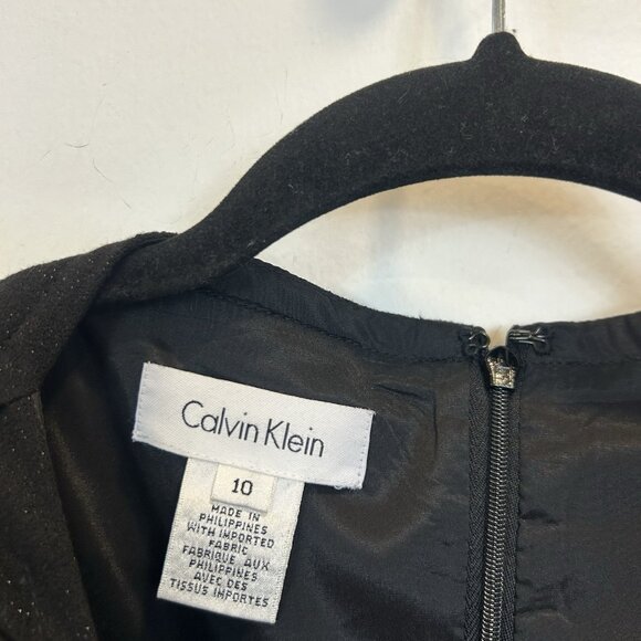 Calvin Klein Size 10 High Neck Modest Black Sheath Dress Belted Sleeveless - Picture 5 of 10